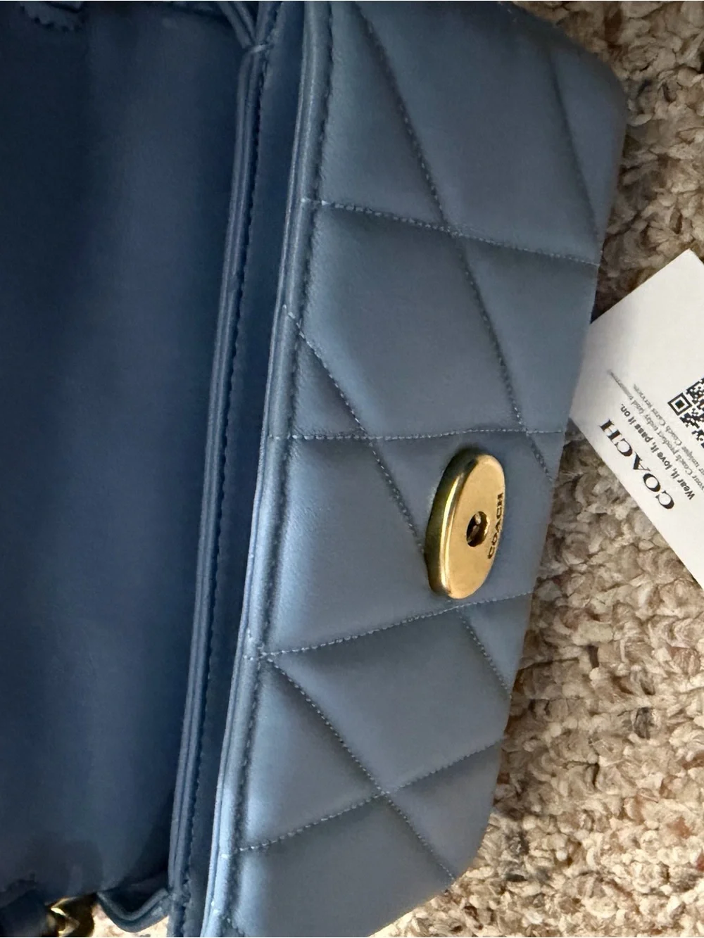 Coach Quilted Crossbody Bag in Powder Blue with Gold Hardware